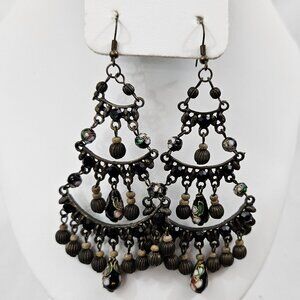 Chandelier Earrings with Black Gems